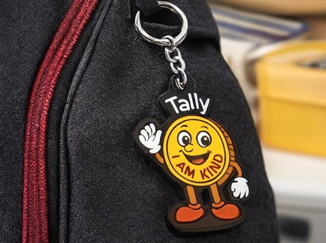 Tally™ “I Am Kind” Soft PVC Keychain – Durable, Kid-Friendly Backpack Charm